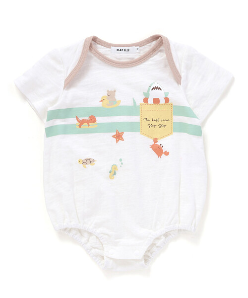 SLAP SLIP BABY（スラップスリップベビー）の「【お揃い】恐竜海モチーフ総柄サロペット+海のいきものプリントボディミニセットベビー(70~80cm)（その他ベビーウェア・キッズ・ベージュ系その他/ホワイト系その他2・80ｃｍ/70cm）」の6枚目の写真