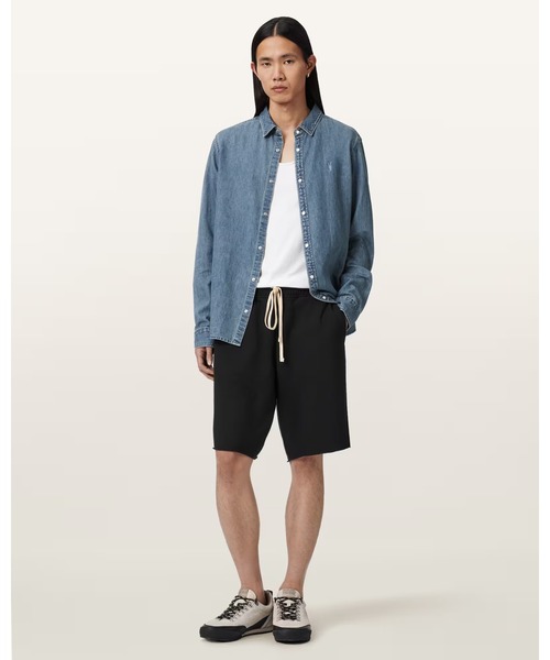 ALLSAINTS(オールセインツ)の「HELIX STRAIGHT LEG SWEAT SHORTS | HELIX ストレート レッグ スウェット ショーツ(スウェットパンツ・メンズ・ブラック・L/S/M)」の1枚目の写真