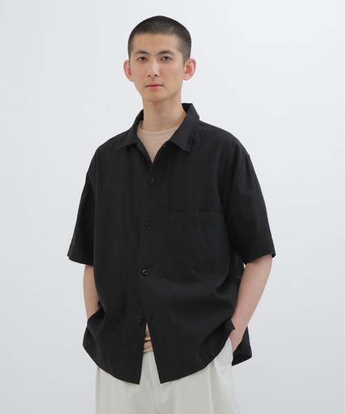 MHL.（エムエイチエル）の「FADED LINEN COTTON PLAINWEAVE（シャツ/ブラウス・メンズ・ブラック/ベージュ・LARGE/MEDIUM/SMALL）」の4枚目の写真