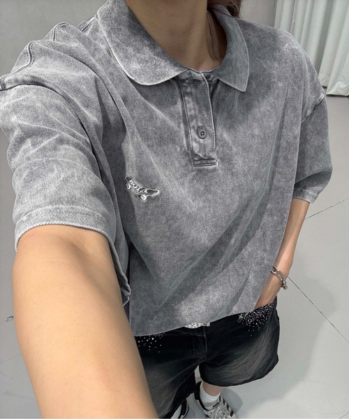 sedacle（セダクル）の「加工鹿の子配色ポロシャツ（Tシャツ/カットソー・レディース・アイボリー/ブラウン/チャコールグレー・SMALL/MEDIUM/LARGE）」の3枚目の写真