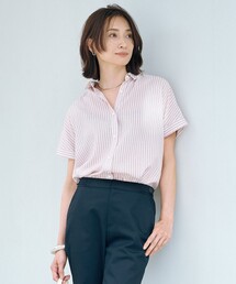 【洗える・接触冷感】ドビー強撚ストライプ シャツ ブラウス