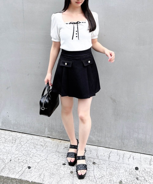 INGNI（イング）の「レイヤード風リブリボントップス（Tシャツ/カットソー・レディース・オフホワイト/グレー/ホワイト系/ブラック・M）」の9枚目の写真