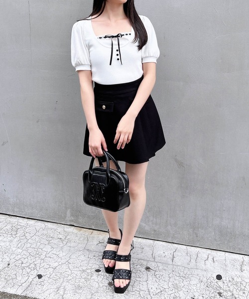 INGNI（イング）の「レイヤード風リブリボントップス（Tシャツ/カットソー・レディース・オフホワイト/グレー/ホワイト系/ブラック・M）」の8枚目の写真