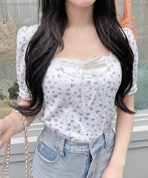 INGNI（イング）の「レイヤード風リブリボントップス（Tシャツ/カットソー・レディース・オフホワイト/グレー/ホワイト系/ブラック・M）」の7枚目の写真