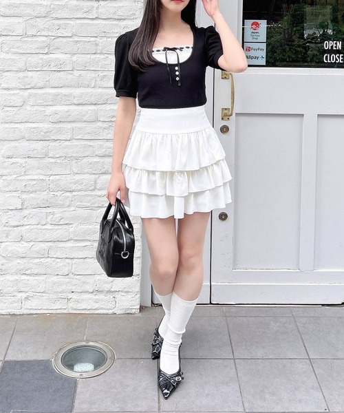 INGNI（イング）の「レイヤード風リブリボントップス（Tシャツ/カットソー・レディース・オフホワイト/グレー/ホワイト系/ブラック・M）」の22枚目の写真