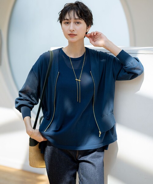 セール】【洗える】ライトシアーニット ブルゾン（ブルゾン）｜23区