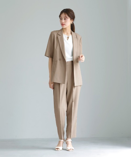 WHITE JOOLA(ホワイトジョーラ)の「洗濯機OK・接触冷感【 ドライタッチ♪サマージャケット 】クリスピーメランジ・半袖ダブルテーラードジャケット(テーラードジャケット・レディース・ブラック/モカ・M/L)」の3枚目の写真