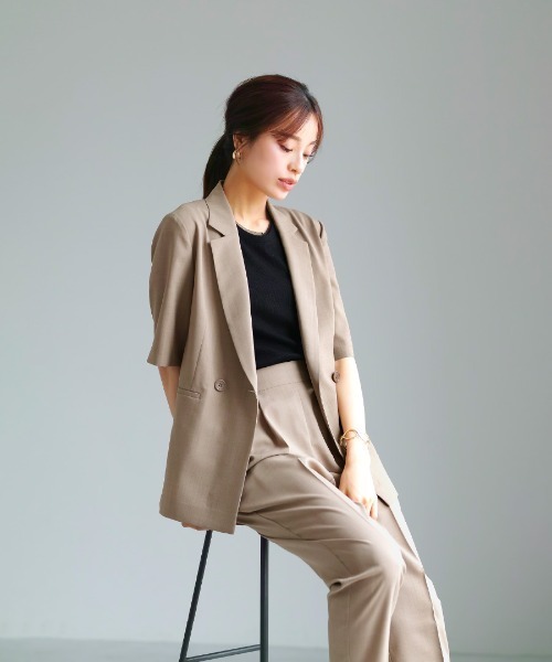 WHITE JOOLA(ホワイトジョーラ)の「洗濯機OK・接触冷感【 ドライタッチ♪サマージャケット 】クリスピーメランジ・半袖ダブルテーラードジャケット(テーラードジャケット・レディース・ブラック/モカ・M/L)」の8枚目の写真