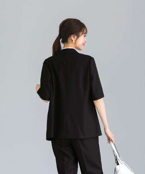 WHITE JOOLA(ホワイトジョーラ)の「洗濯機OK・接触冷感【 ドライタッチ♪サマージャケット 】クリスピーメランジ・半袖ダブルテーラードジャケット(テーラードジャケット・レディース・ブラック/モカ・M/L)」の14枚目の写真