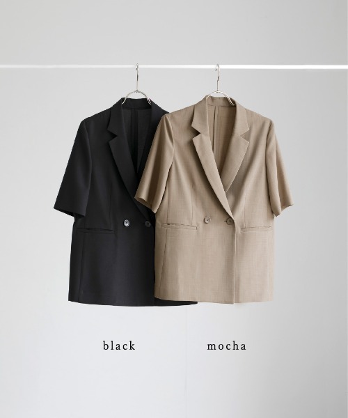 WHITE JOOLA(ホワイトジョーラ)の「洗濯機OK・接触冷感【 ドライタッチ♪サマージャケット 】クリスピーメランジ・半袖ダブルテーラードジャケット(テーラードジャケット・レディース・ブラック/モカ・M/L)」の20枚目の写真