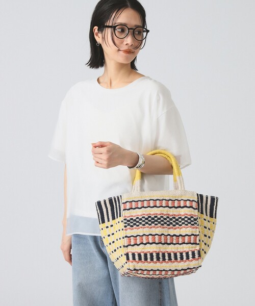 Ray BEAMS（レイビームス）の「【別注】Lilas Campbell / ジャカード トートバッグ（かごバッグ・レディース・ライトブルー/イエロー・ONE SIZE）」の6枚目の写真