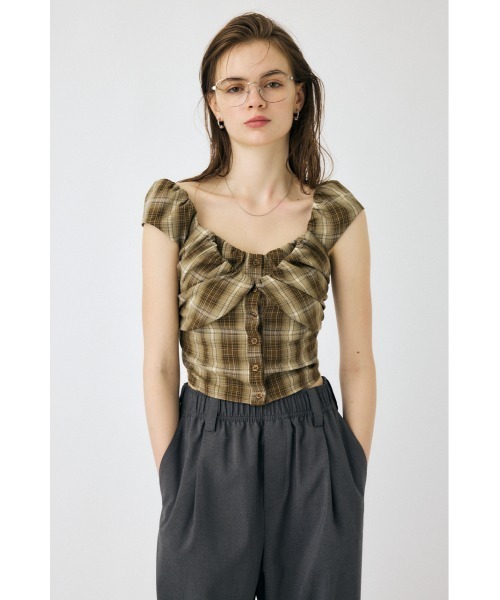 MOUSSY(マウジー)の「LAYERED GATHERED CHECK ブラウス(シャツ/ブラウス・レディース・ブラック/ベージュ/ライトカーキ・1/2)」の3枚目の写真