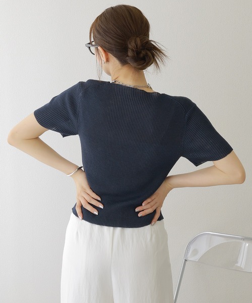 LAULEN(ローレン)の「double zip lib tops /リブ ダブルジップ 半袖 ニットトップス(ニット/セーター・レディース・ブラック/ネイビー/ベージュ・FREE)」の9枚目の写真