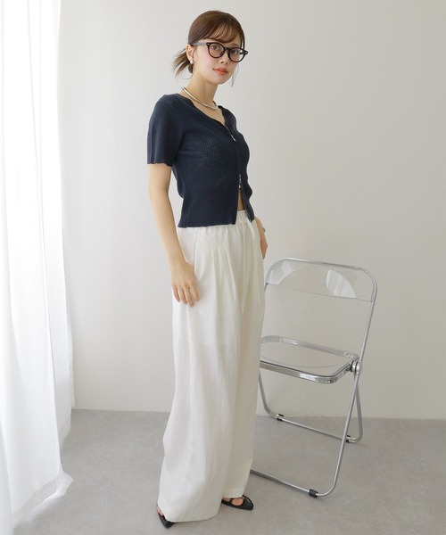 LAULEN(ローレン)の「double zip lib tops /リブ ダブルジップ 半袖 ニットトップス(ニット/セーター・レディース・ブラック/ネイビー/ベージュ・FREE)」の10枚目の写真