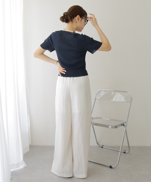 LAULEN(ローレン)の「double zip lib tops /リブ ダブルジップ 半袖 ニットトップス(ニット/セーター・レディース・ブラック/ネイビー/ベージュ・FREE)」の11枚目の写真