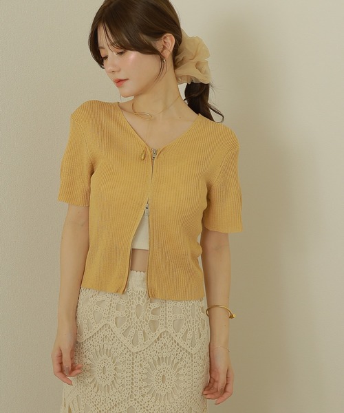 LAULEN(ローレン)の「double zip lib tops /リブ ダブルジップ 半袖 ニットトップス(ニット/セーター・レディース・ブラック/ネイビー/ベージュ・FREE)」の12枚目の写真