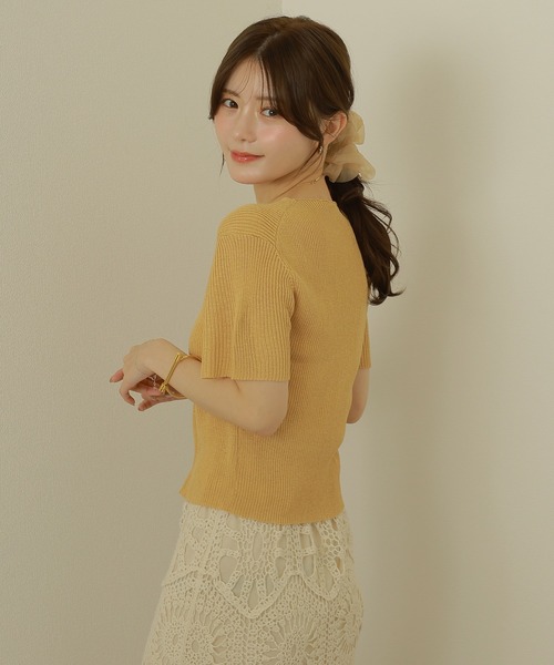 LAULEN(ローレン)の「double zip lib tops /リブ ダブルジップ 半袖 ニットトップス(ニット/セーター・レディース・ブラック/ネイビー/ベージュ・FREE)」の13枚目の写真