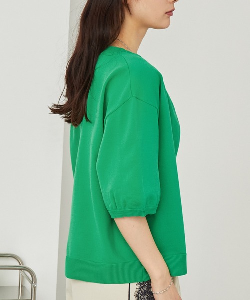 PENNEYS（ぺニーズ）の「PENNEYS/ペニーズ 別注 THE FOX ロゴ ワンポイントワッペン刺繍 ニットショート半袖カーディガン（カーディガン/ボレロ・レディース・グリーン/レッド/アイボリー/ブラック/サックスブルー/グレー・FREE）」の18枚目の写真