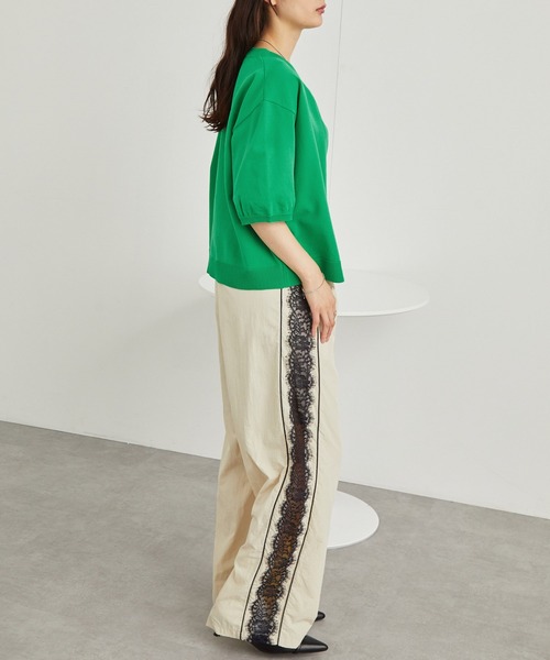 PENNEYS（ぺニーズ）の「PENNEYS/ペニーズ 別注 THE FOX ロゴ ワンポイントワッペン刺繍 ニットショート半袖カーディガン（カーディガン/ボレロ・レディース・グリーン/レッド/アイボリー/ブラック/サックスブルー/グレー・FREE）」の21枚目の写真