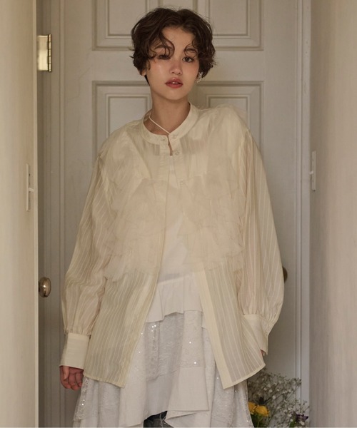 tulle bustier design sheer shirt / チュールビスチェデザイン