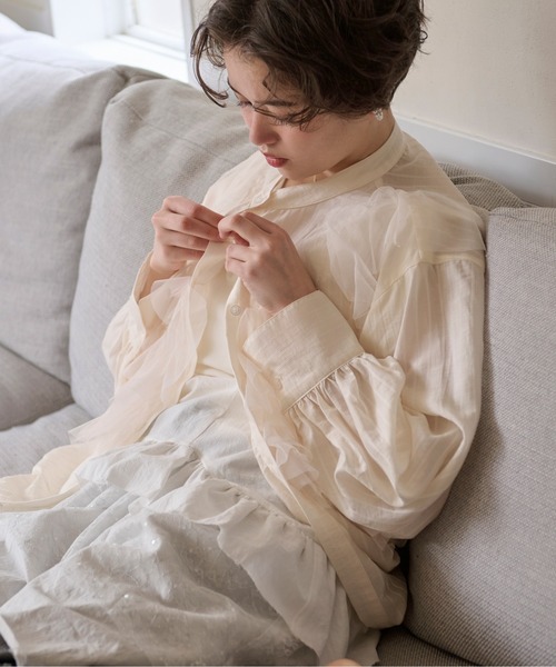tulle bustier design sheer shirt / チュールビスチェデザイン