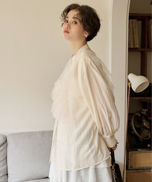 tulle bustier design sheer shirt / チュールビスチェデザイン