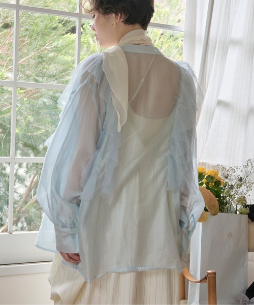 tulle bustier design sheer shirt / チュールビスチェデザイン