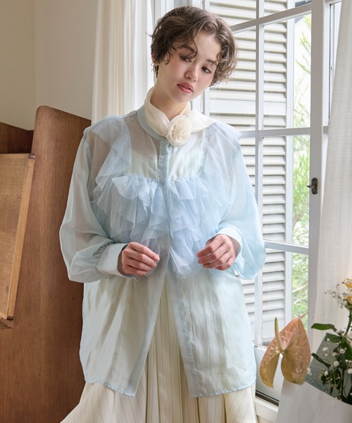 tulle bustier design sheer shirt / チュールビスチェデザイン