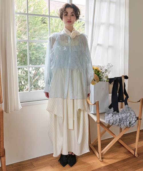 tulle bustier design sheer shirt / チュールビスチェデザイン