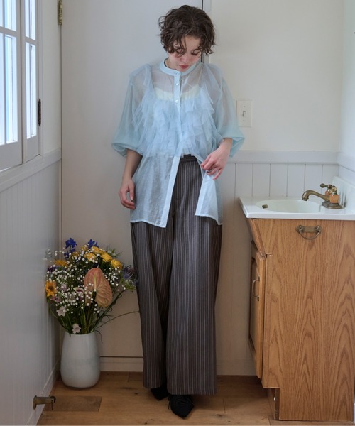 セール】tulle bustier design sheer shirt / チュールビスチェ