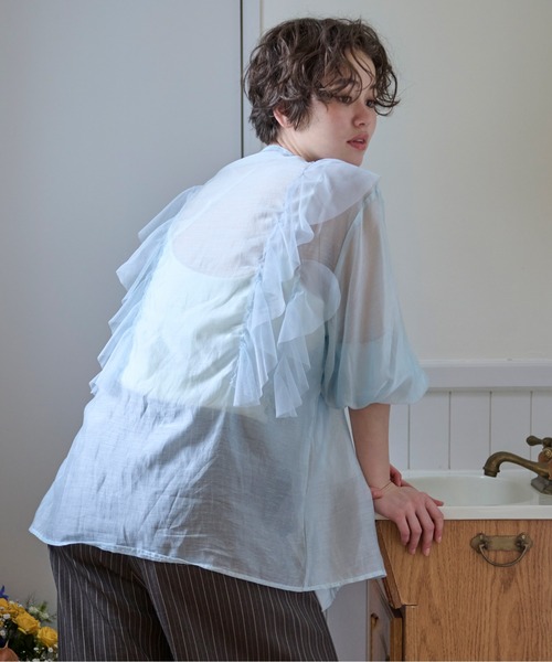 tulle bustier design sheer shirt / チュールビスチェデザイン