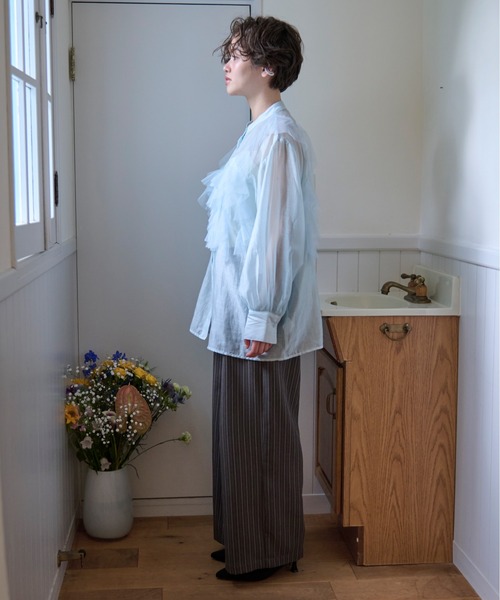 tulle bustier design sheer shirt / チュールビスチェデザイン