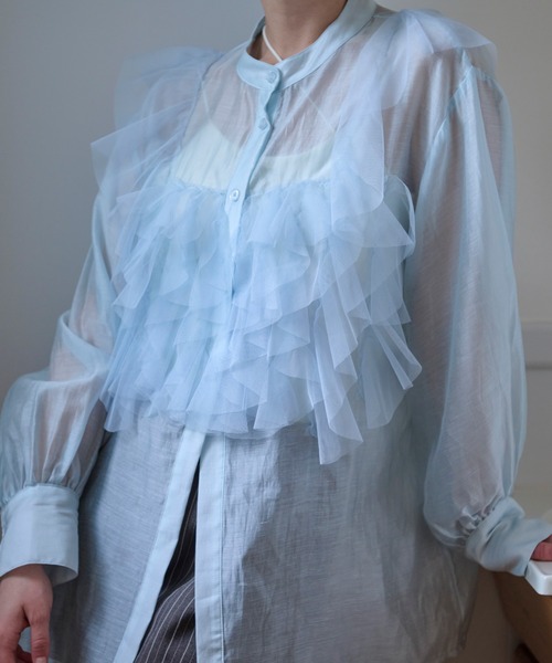セール】tulle bustier design sheer shirt / チュールビスチェ
