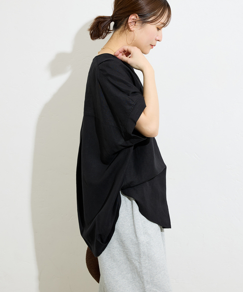 美品＊ジャーナルスタンダード リネンレーヨンブラウス 黒 ゆったり 洗える 春夏 セール】《追加2》【洗える】レーヨン麻ノーカラーブラウス