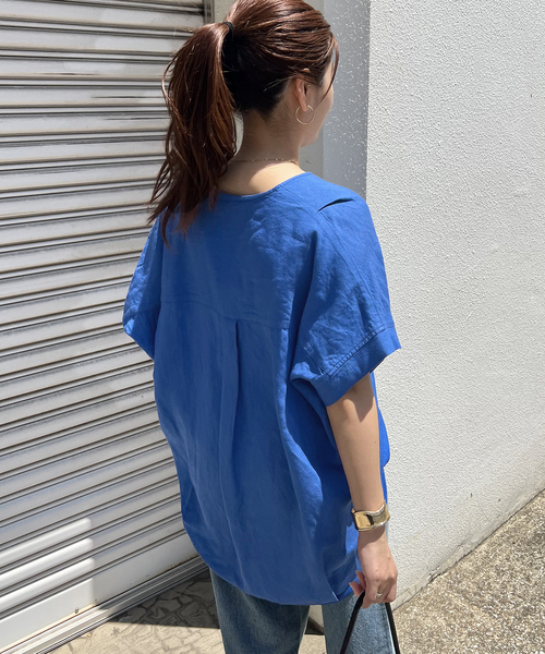 JOURNAL STANDARD（ジャーナルスタンダード）の「《追加2》【洗える】レーヨン麻ノーカラーブラウス（シャツ/ブラウス・レディース・ブラック系その他/ブルー/ブラック/ホワイト/ブラックミックス・FREE）」の8枚目の写真