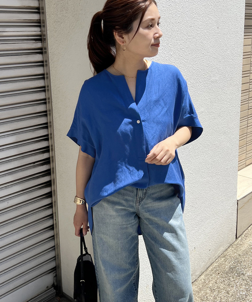 JOURNAL STANDARD（ジャーナルスタンダード）の「《追加2》【洗える】レーヨン麻ノーカラーブラウス（シャツ/ブラウス・レディース・ブラック系その他/ブルー/ブラック/ホワイト/ブラックミックス・FREE）」の9枚目の写真