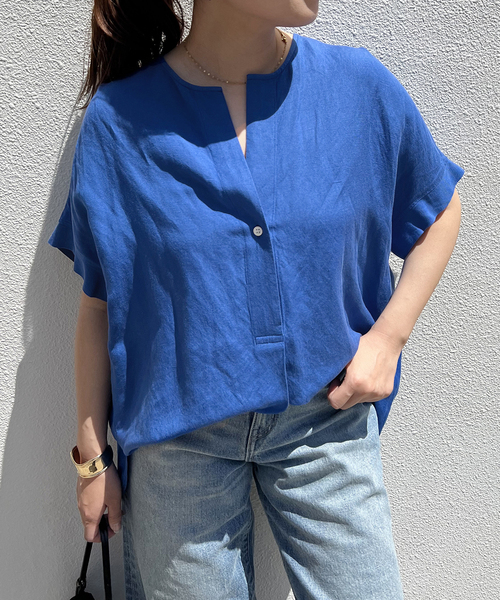 JOURNAL STANDARD（ジャーナルスタンダード）の「《追加2》【洗える】レーヨン麻ノーカラーブラウス（シャツ/ブラウス・レディース・ブラック系その他/ブルー/ブラック/ホワイト/ブラックミックス・FREE）」の10枚目の写真