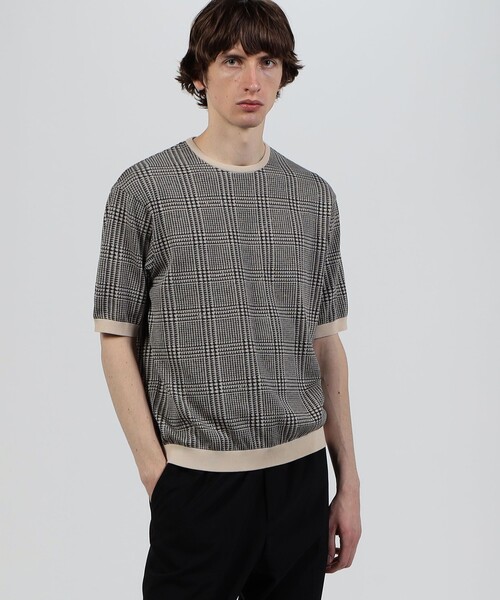 TOMORROWLAND （トゥモローランド）の「TOMORROWLAND tricot チェック柄 コットンハーフスリーブ ニット（ニット/セーター・メンズ・グレー系その他/ダークブラウン/ネイビー・L/M/S）」の4枚目の写真