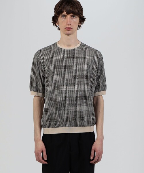 TOMORROWLAND （トゥモローランド）の「TOMORROWLAND tricot チェック柄 コットンハーフスリーブ ニット（ニット/セーター・メンズ・グレー系その他/ダークブラウン/ネイビー・L/M/S）」の5枚目の写真