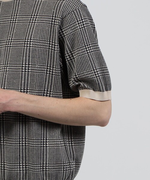 TOMORROWLAND （トゥモローランド）の「TOMORROWLAND tricot チェック柄 コットンハーフスリーブ ニット（ニット/セーター・メンズ・グレー系その他/ダークブラウン/ネイビー・L/M/S）」の9枚目の写真