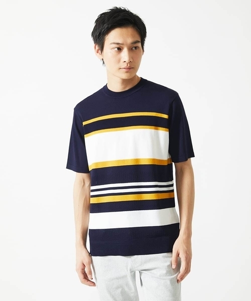 MK MICHEL KLEIN HOMME （エムケーミッシェルクランオム）の「サマーニット / リネンタッチボーダー（ニット/セーター・メンズ・ホワイト/ネイビー・48/46/51）」の4枚目の写真