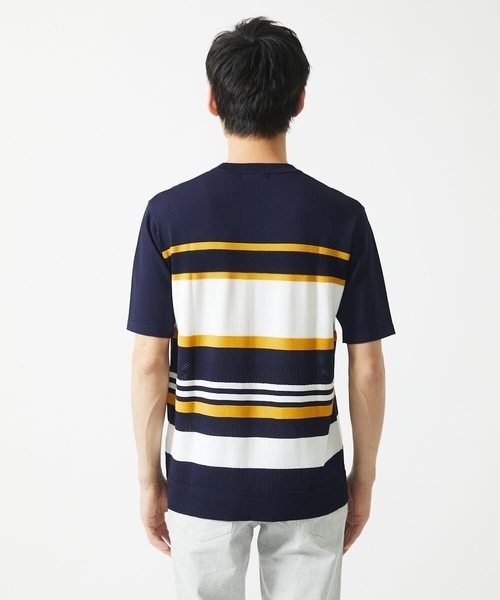 MK MICHEL KLEIN HOMME （エムケーミッシェルクランオム）の「サマーニット / リネンタッチボーダー（ニット/セーター・メンズ・ホワイト/ネイビー・48/46/51）」の6枚目の写真