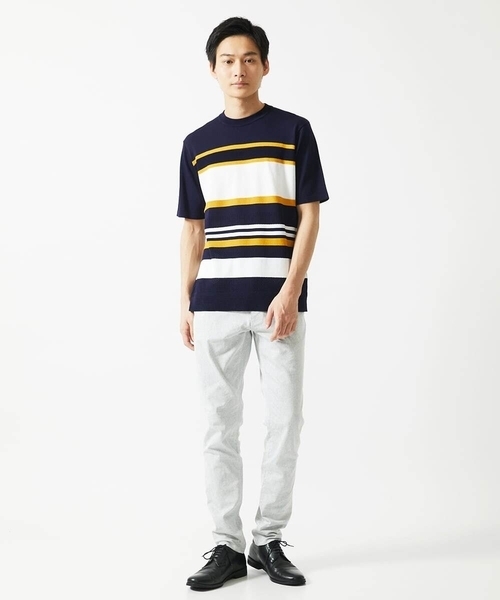 MK MICHEL KLEIN HOMME （エムケーミッシェルクランオム）の「サマーニット / リネンタッチボーダー（ニット/セーター・メンズ・ホワイト/ネイビー・48/46/51）」の7枚目の写真