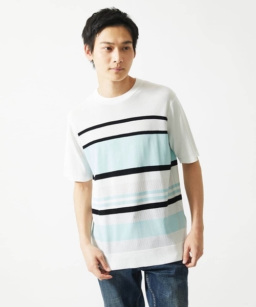 MK MICHEL KLEIN HOMME （エムケーミッシェルクランオム）の「サマーニット / リネンタッチボーダー（ニット/セーター・メンズ・ホワイト/ネイビー・48/46/51）」の14枚目の写真