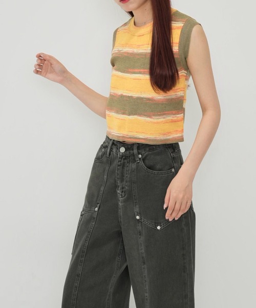 Enewd nina（エニュードニーナ）の「【zozo限定】ボーダーカラーノースリーブトップス カットソー ノースリーブ トップス（キャミソール・レディース・イエロー/グリーン/ブラウン・FREE）」の14枚目の写真