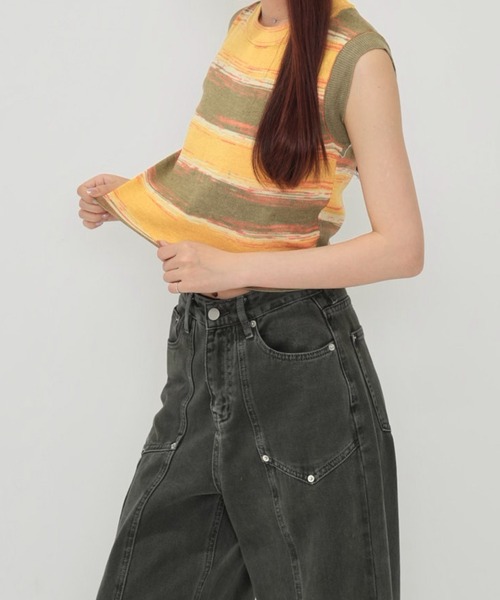 Enewd nina（エニュードニーナ）の「【zozo限定】ボーダーカラーノースリーブトップス カットソー ノースリーブ トップス（キャミソール・レディース・イエロー/グリーン/ブラウン・FREE）」の12枚目の写真
