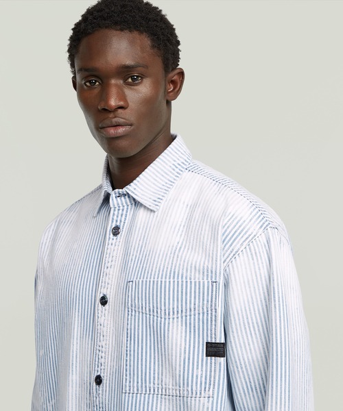 G-STAR（ジースター）の「OVERSIZED 1-PKT OVERSHIRT/1ポケットオーバーサイズブリーチストライプデニムシャツジャケット（シャツ/ブラウス・メンズ・ライトインディゴブルー・SMALL/X-LARGE/X-SMALL/LARGE/MEDIUM）」の5枚目の写真
