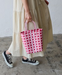 VitaFelice（ヴィータフェリーチェ）の「スクエアメルカドミニバッグ チェック かごバッグ マルシェバッグ（ハンドバッグ）」