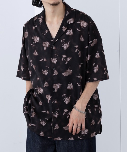 HAUS(ハウス)の「【HAUS】フラワーオープンカラーシャツ 252-3620(シャツ/ブラウス・メンズ・ブラック/ホワイト・M/L)」の2枚目の写真