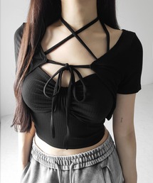 ※【 2点セット 】 2WAYストラップリブキャミソール + フロントリボンショートカーディガン SET / 2WAY strap lib camisole + front ribbon short cardigan
